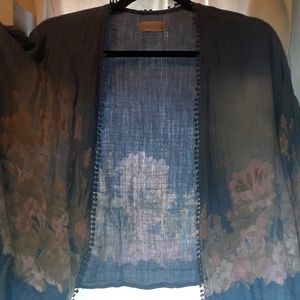 Boho lightweight blue with muted floral print.